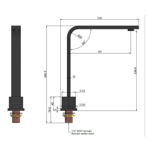 Square High-Rise Swivel Hob Bath Spout