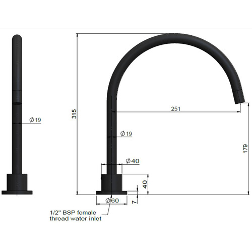 Round High-Rise Swivel Bath Hob Spout