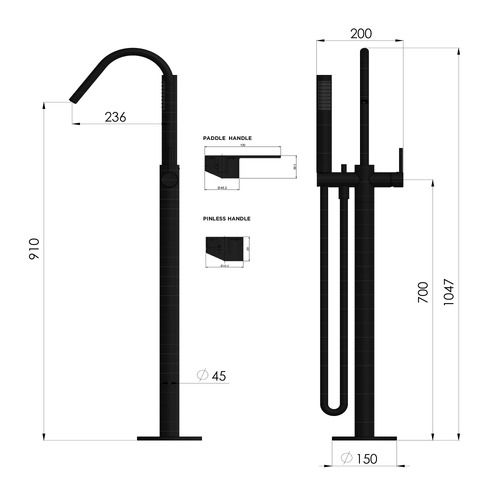 Floor Mounted Bath Mixer with Hand-Held Shower