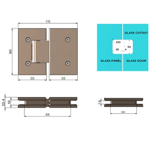 Glass to Glass Shower Door Hinge