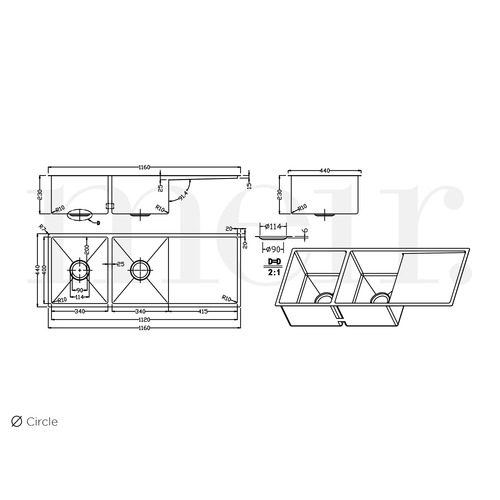 1160mm Double Bowl Steel Kitchen Sink with Drainer