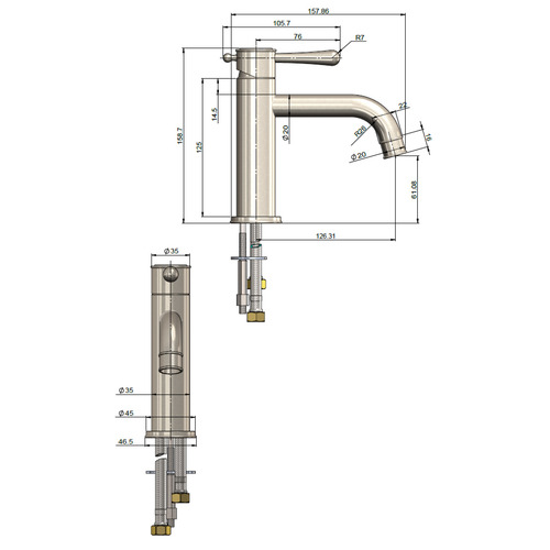 Harrington 126mm Brushed Nickel Basin Mixer