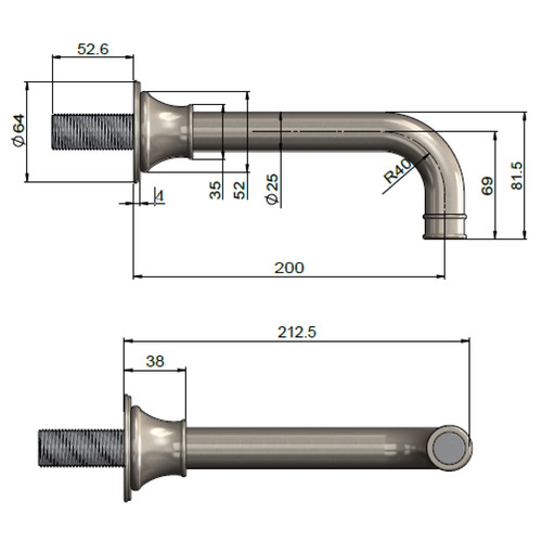 Harrington 200mm Brushed Nickel Bath/Basin Wall Spout