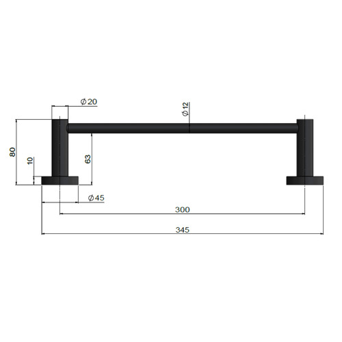300mm Matte Black Single Towel Rail