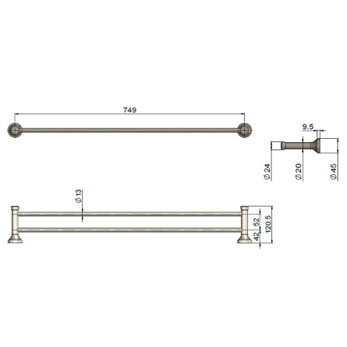 Harrington 750mm Brushed Nickel Double Towel Rail