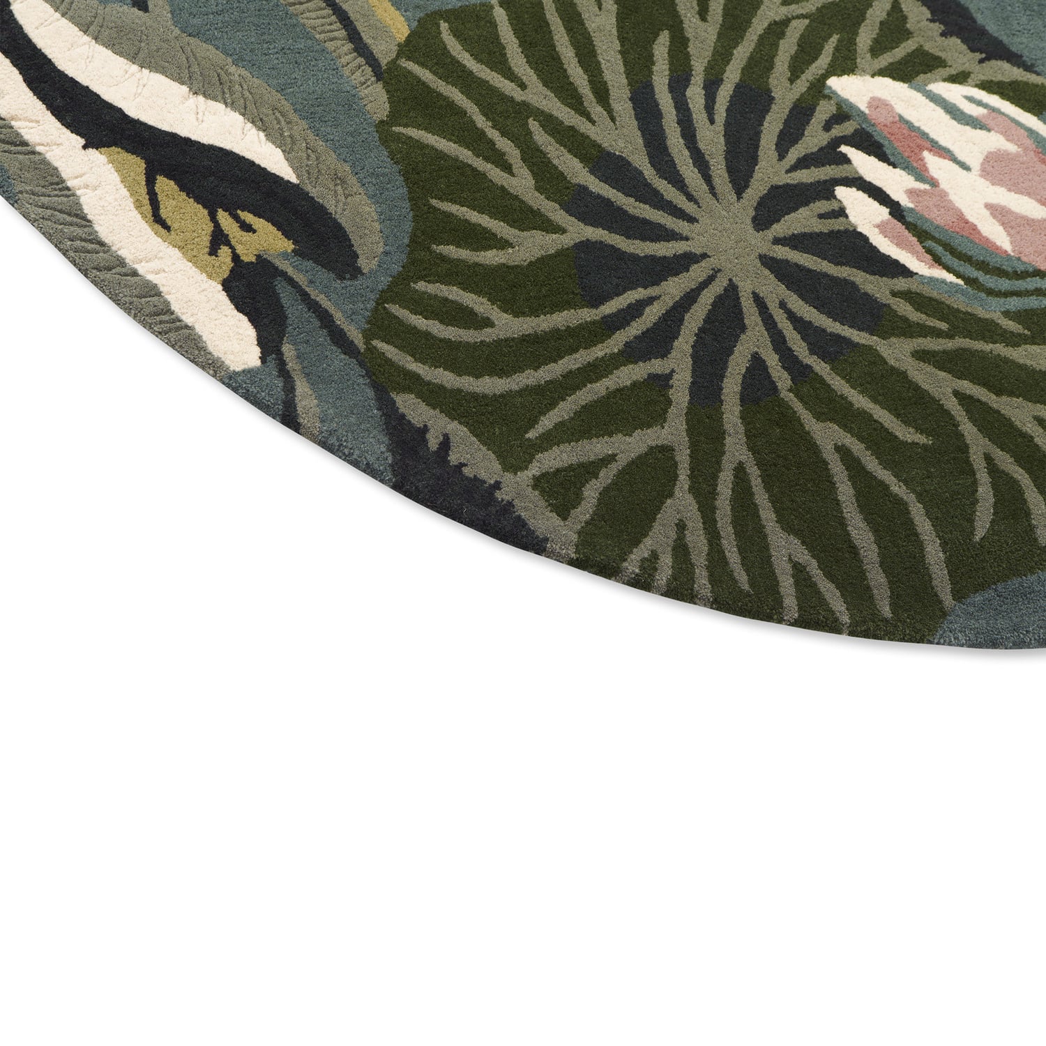 Midnight Pond Water Lily Hand-Tufted Wool Round Rug