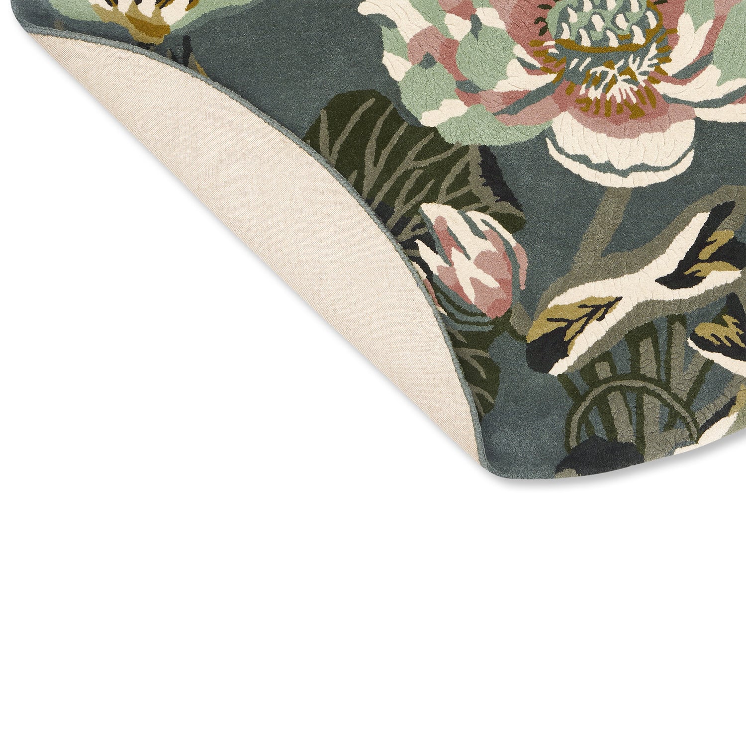 Midnight Pond Water Lily Hand-Tufted Wool Round Rug