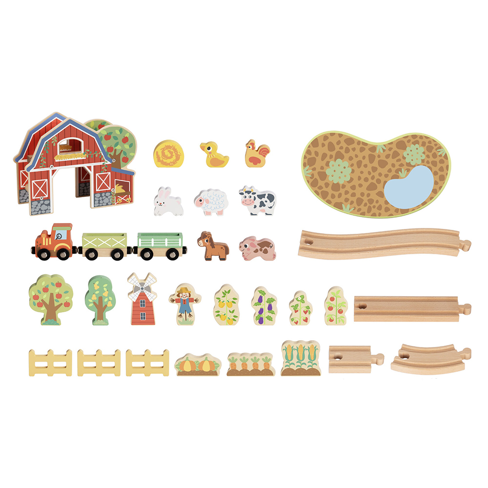 Tooky Toy Wooden Farm Train Playset