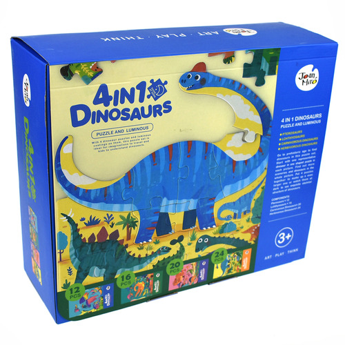 Kids 4 Assorted Dinosaur Glow in the Dark Puzzle Set
