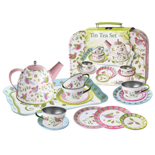 Kids 15 Piece Bird Tin Tea Party Set