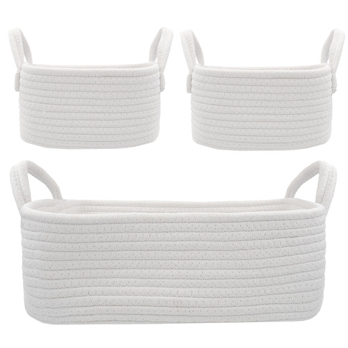 3 Piece White Cotton Rope Storage Set