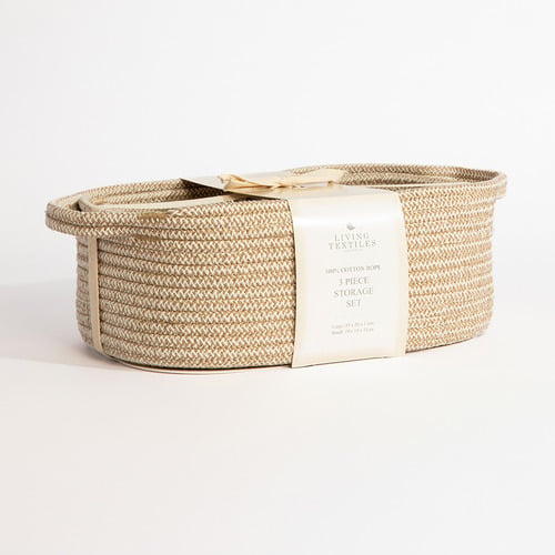 3 Piece Living Textiles Natural Cotton Rope Nursery Storage Set