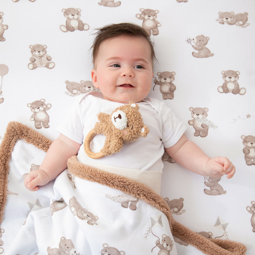 Living Textiles 2 Piece Cuddly Bear Organic Cotton Cot Fitted Sheet Set
