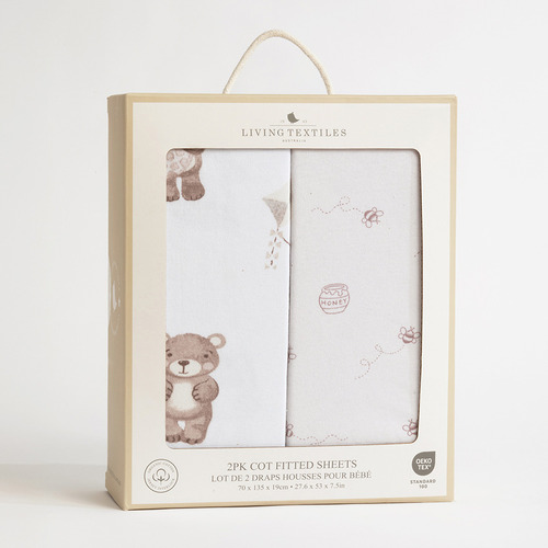 Living Textiles 2 Piece Cuddly Bear Organic Cotton Cot Fitted Sheet Set