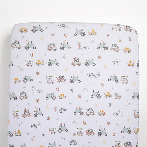 Living Textiles 2 Piece Tractor Ride Organic Cotton Cot Fitted Sheet Set