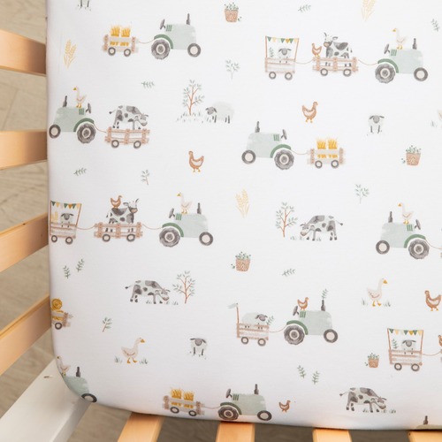 Living Textiles 2 Piece Tractor Ride Organic Cotton Cot Fitted Sheet Set