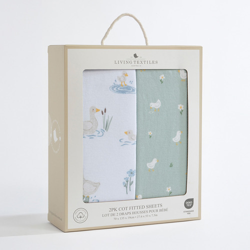 Living Textiles 2 Piece Goosey Goosey Organic Cotton Cot Fitted Sheet Set