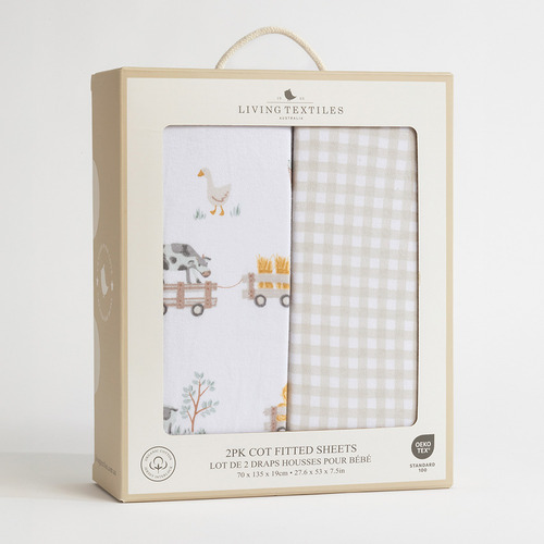 Living Textiles 2 Piece Tractor Ride Organic Cotton Cot Fitted Sheet Set
