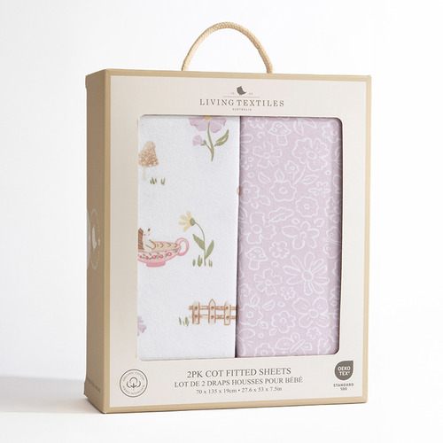 Living Textiles 2 Piece Whimsical Wonderland Organic Cotton Cot Fitted Sheet Set
