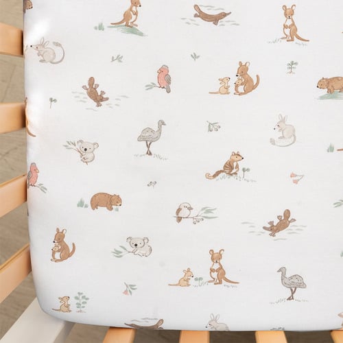 Living Textiles 2 Piece Australiana Organic Cotton Cot Fitted Sheet Set