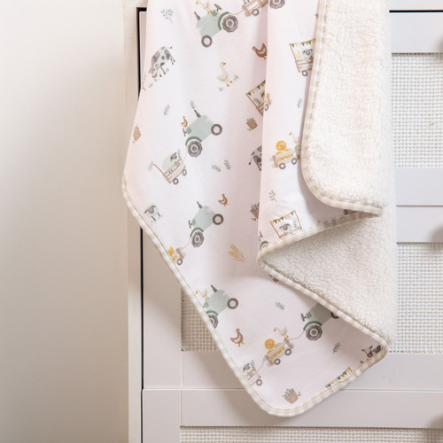 Living Textiles Tractor Ride Organic Cotton Pram Blanket