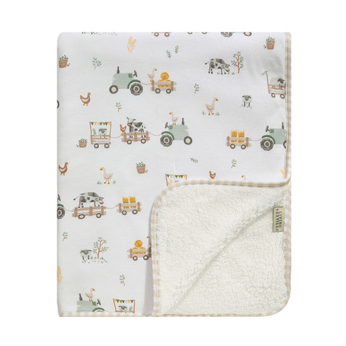 Living Textiles Tractor Ride Organic Cotton Pram Blanket