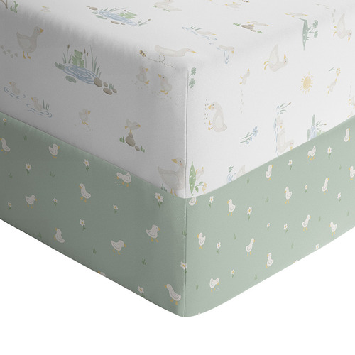 Living Textiles 2 Piece Goosey Goosey Organic Cotton Cot Fitted Sheet Set