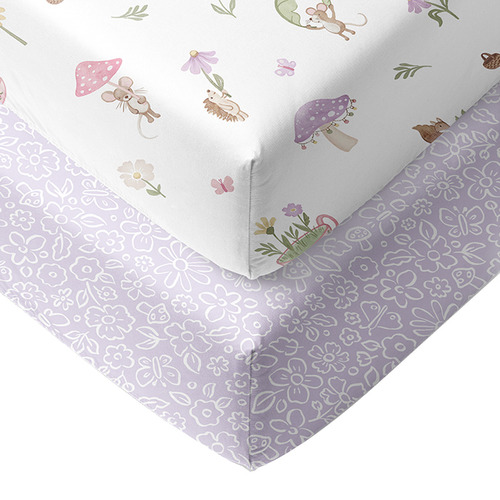 Living Textiles 2 Piece Whimsical Wonderland Organic Cotton Cot Fitted Sheet Set
