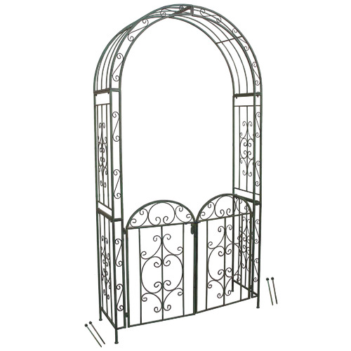Metal Garden Arch With Gate Temple, White Metal Garden Arch With Gate
