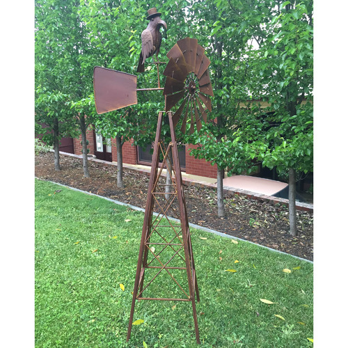 Metal Windmill With Crow