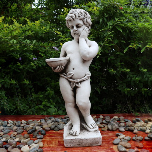 Cherub Holding a Bowl Fibrestone Statue