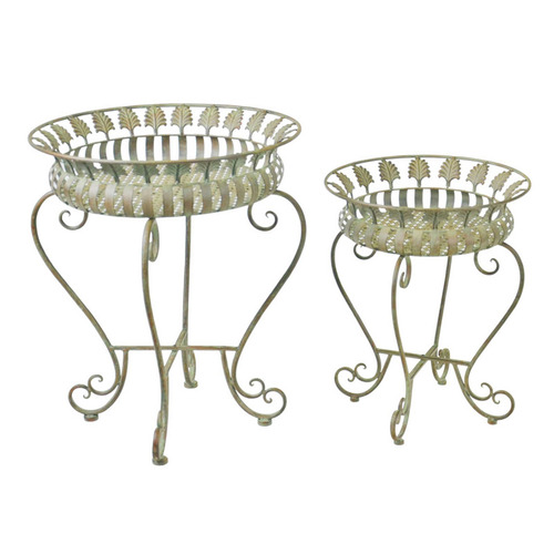 2 Piece Distressed Metal Plant Stand Set
