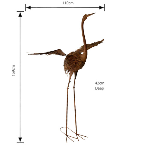 Rustic Crane with Wings Metal Ornament