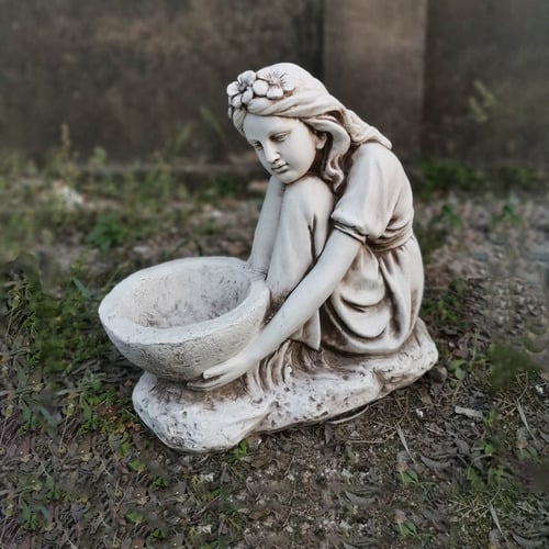 Girl Holding Birdfeeder Statue