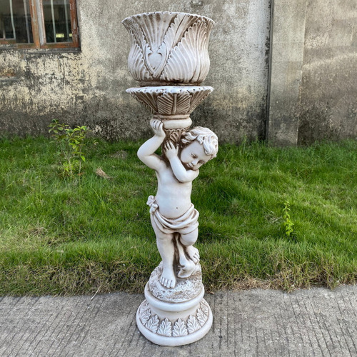 92cm Fargo Boy with Planter Fibrestone Garden Statue