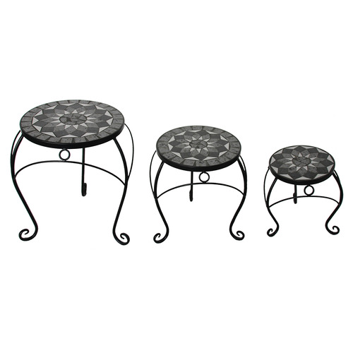 3 Piece Black & Grey Beatrix Outdoor Side Table Set