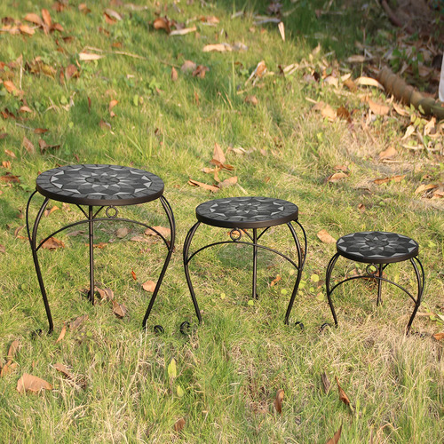 3 Piece Black & Grey Beatrix Outdoor Side Table Set