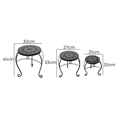 3 Piece Black & Grey Beatrix Outdoor Side Table Set