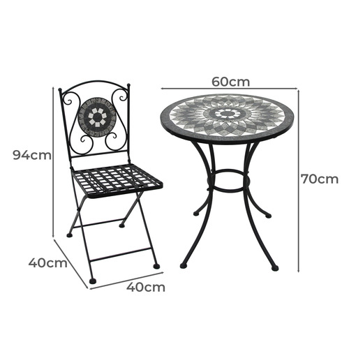 2 Seater Black & Grey Alaia Mosaic Bistro Set