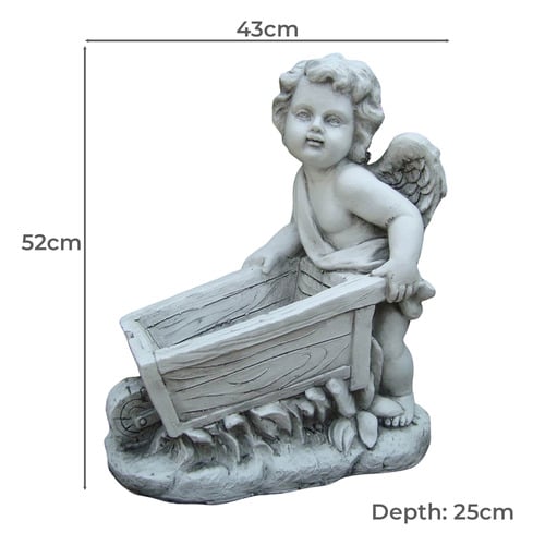Angel with Wheelbarrow Fibrestone Statue