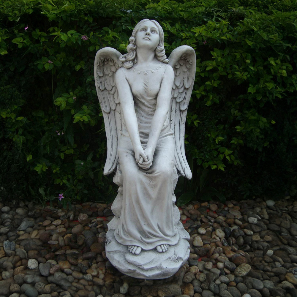 Seraphel Angel Sitting Fibrestone Garden Statue