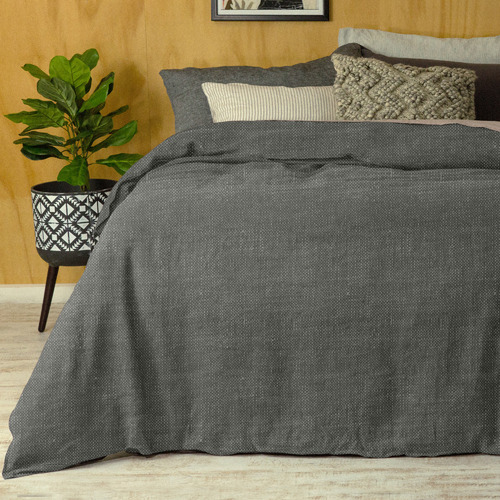 MHome Grey Marle Double Stitched French Linen Quilt Cover Temple