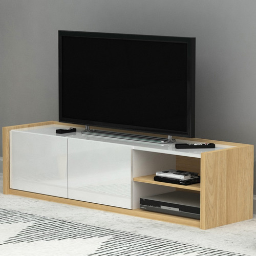 Cape Furniture 146cm White & Natural Sabina High Gloss Tv Unit 