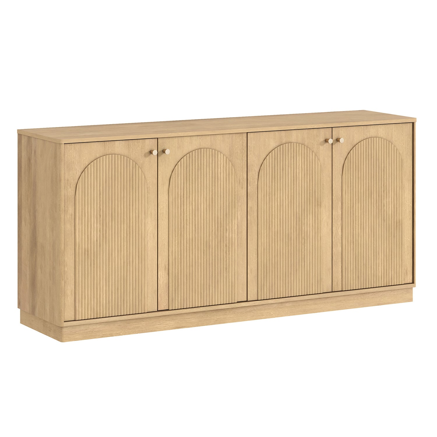 Modern Natural Oak Buffet Sideboard Cabinet with Arched Doors &ndash; 4 Door Storage Buffet for Living Room