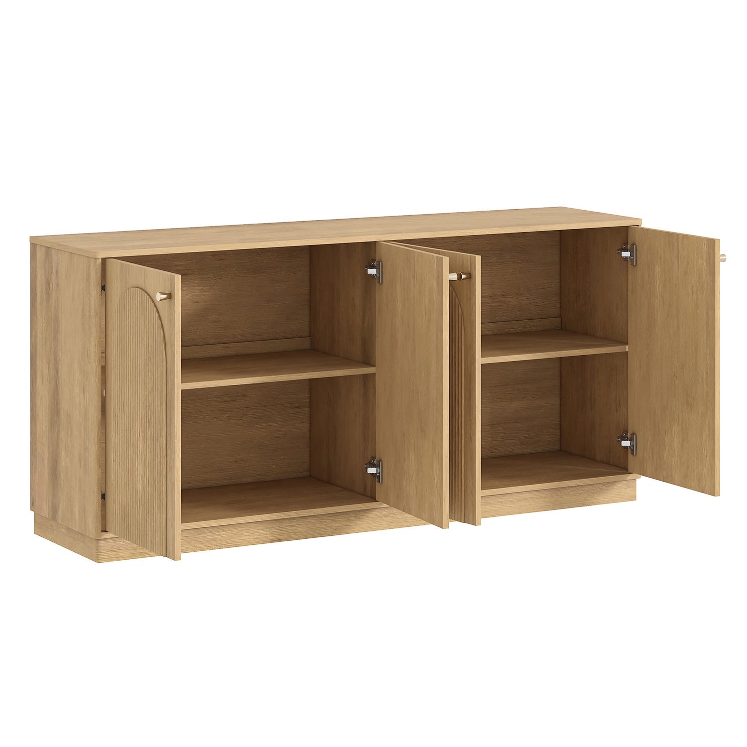 Modern Natural Oak Buffet Sideboard Cabinet with Arched Doors &ndash; 4 Door Storage Buffet for Living Room