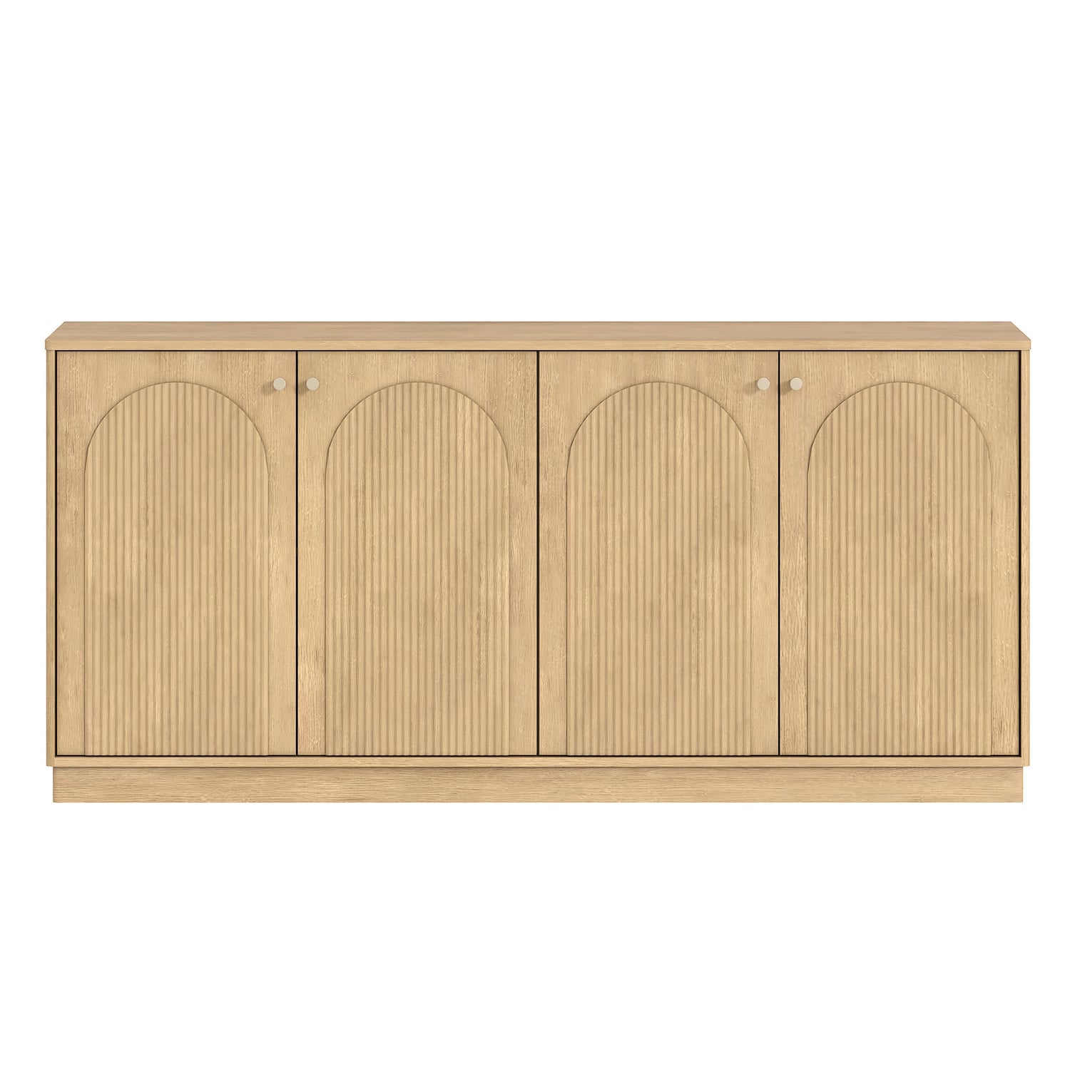 Modern Natural Oak Buffet Sideboard Cabinet with Arched Doors &ndash; 4 Door Storage Buffet for Living Room