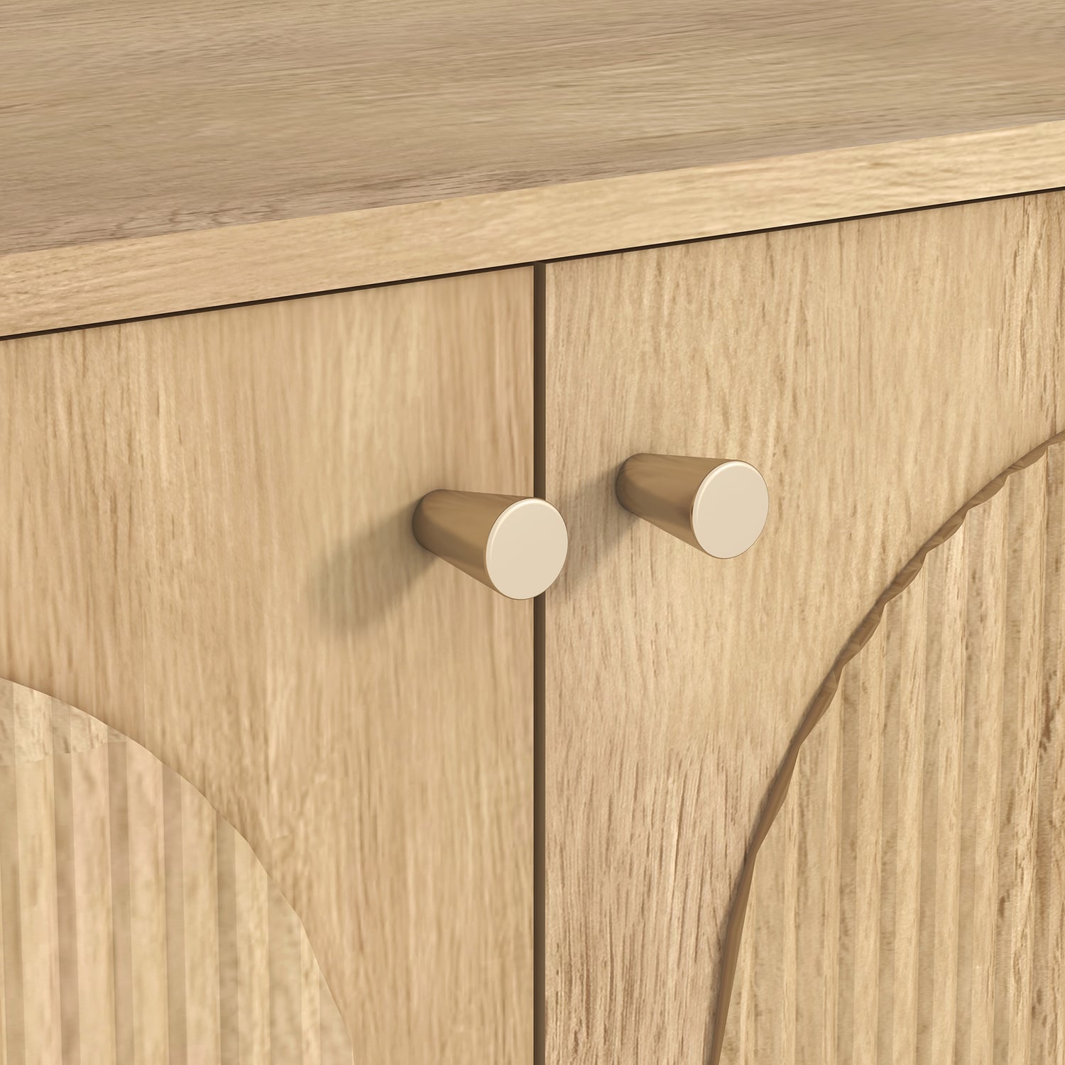 Modern Natural Oak Buffet Sideboard Cabinet with Arched Doors &ndash; 4 Door Storage Buffet for Living Room