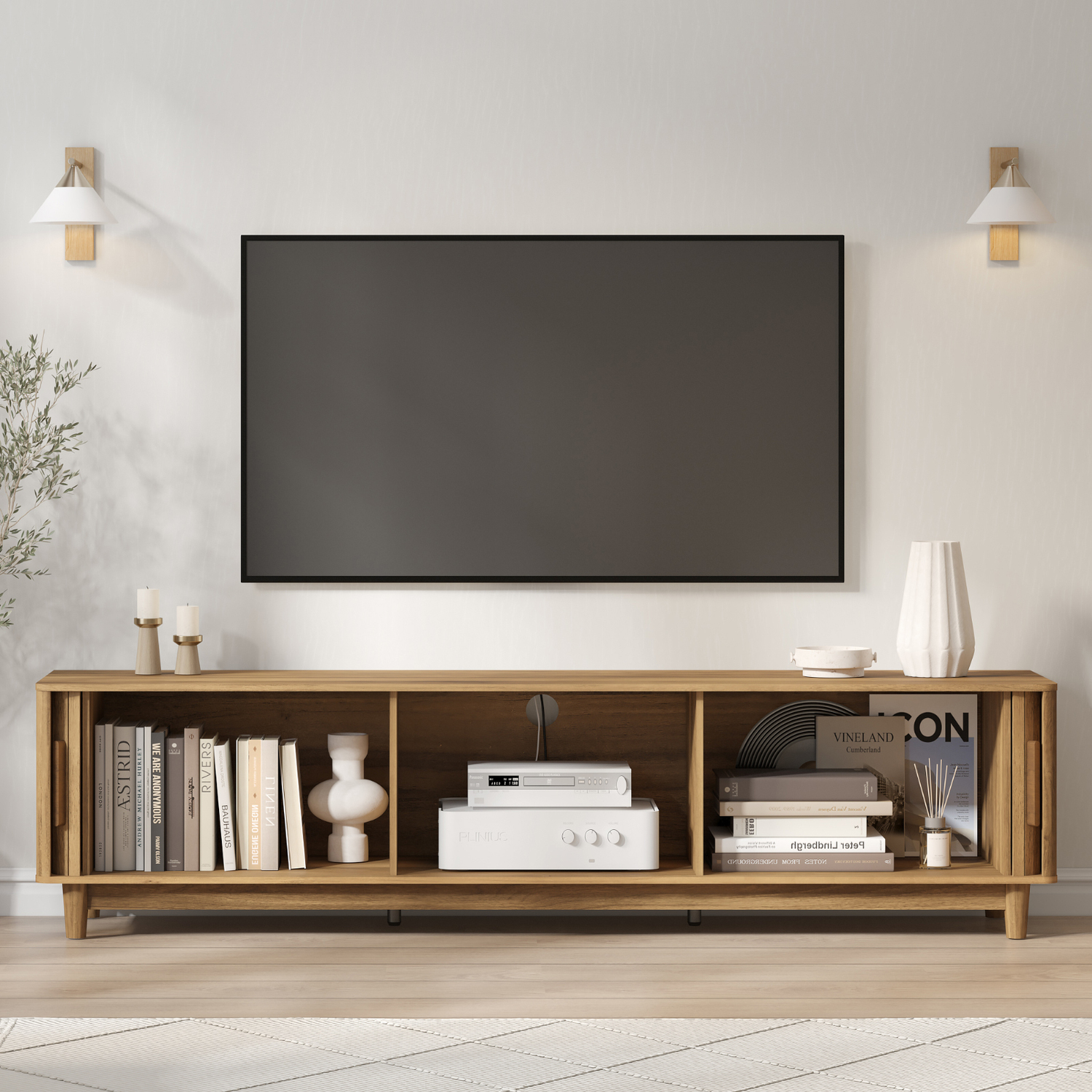 Arch Ribbed TV Unit with Sliding Doors  160CM Entertainment Cabinet