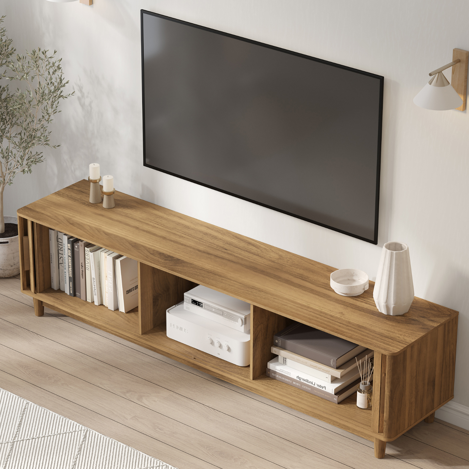 Arch Ribbed TV Unit with Sliding Doors  160CM Entertainment Cabinet