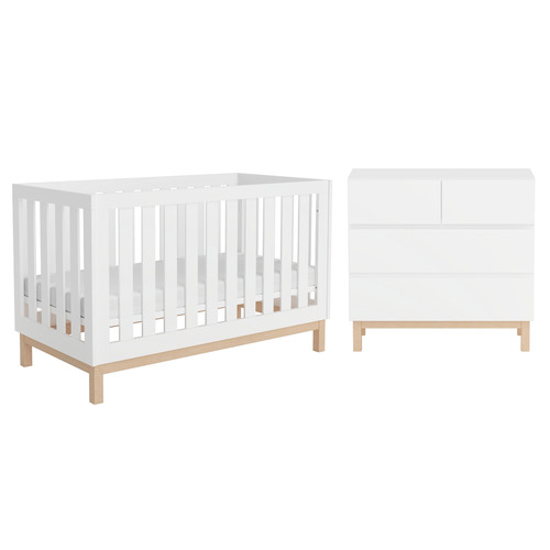 Babyrest 2 Piece White Bailey Cot & Chest of Drawers Set Temple & ster